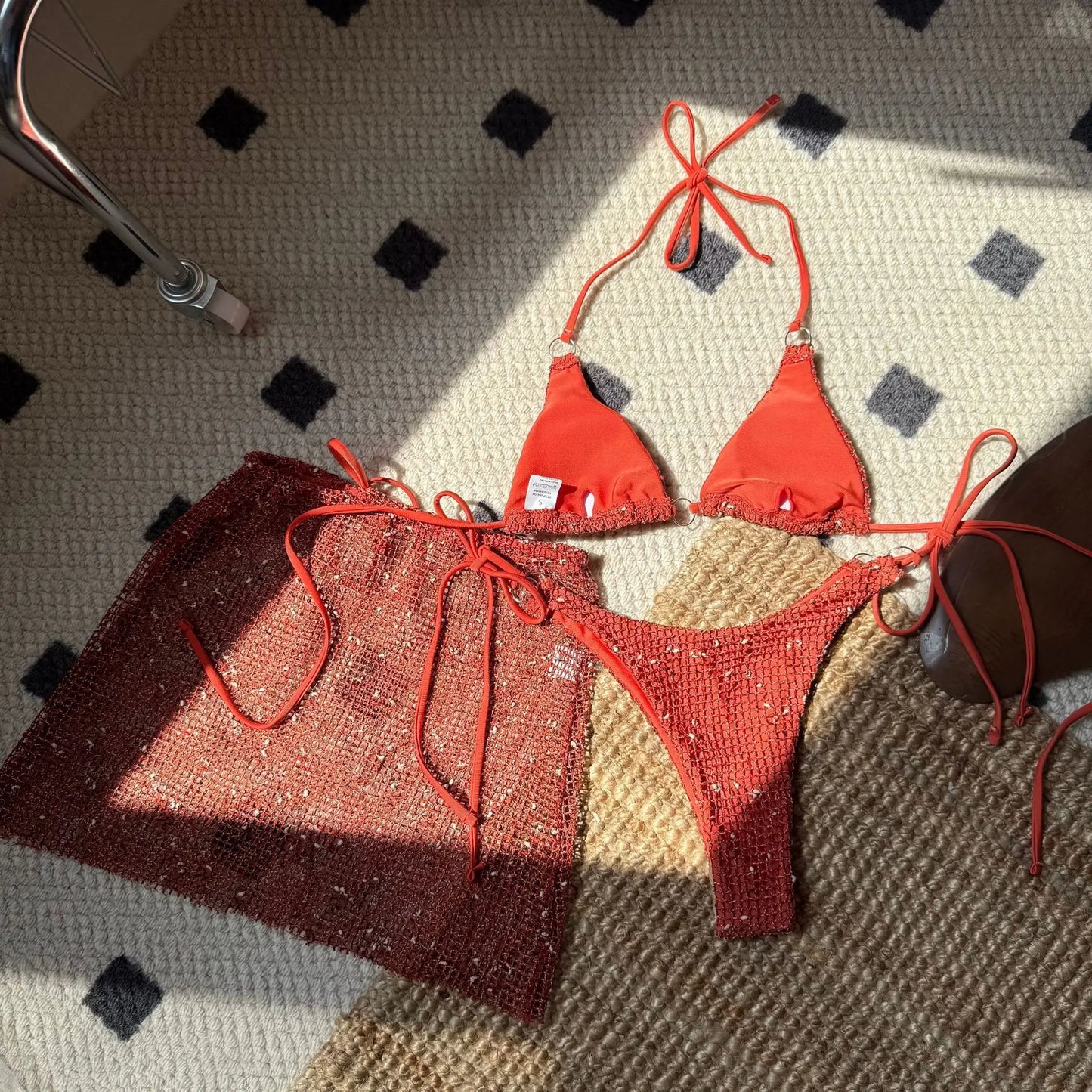 2025 New Halter Strappy Hollow Out Skirt Bikini Female Swimsuit Women Swimwear 3 pieces Bikini set Bather Bathing Suit S