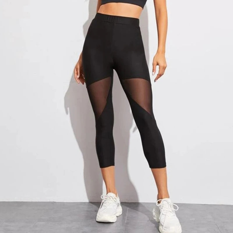 Black Patchwork Mesh Leggings Women's Jeggings Legins Women Leggins Sports Elastic Capri Pant  Women Fitness Yoga Pants