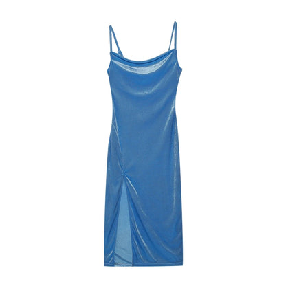 Velvet Swing Collar Sleeveless Slip Sexy Slit Maxi Dress 2024 New Fashion Evening Party Women Elegant Streetwear Y2K