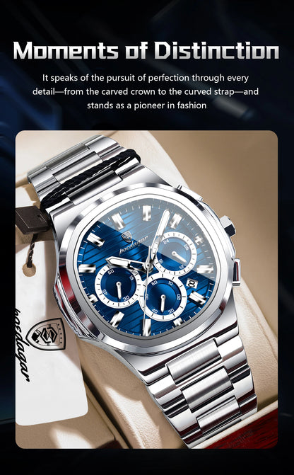 POEDAGAR Business Male Clock Date Chronograph Waterproof Luminous Luxury Men Watch Stainless Steel Quartz Fashion Men's Watches