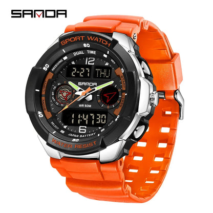 SANDA 6197 Top Class Men's Korean Student Electronic Watch Sports Multi functional Alarm Clock Waterproof Men's Watches 2024