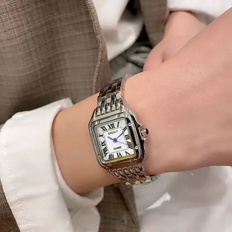 Luxury Women's Quartz Watch Fashion Leisure Diamond Simple Gold Silvery Steel Strip Wristwatch for Ladies Gift Clock