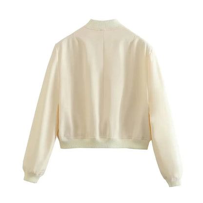 MUJER 2025 Woman Bomber Jacket White Autumn Winter Button Cropped Jackets for Women Fashion Long Sleeve Women Coats Outerwears