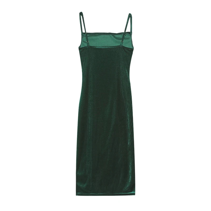 Velvet Swing Collar Sleeveless Slip Sexy Slit Maxi Dress 2024 New Fashion Evening Party Women Elegant Streetwear Y2K