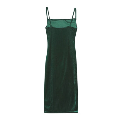 Velvet Swing Collar Sleeveless Slip Sexy Slit Maxi Dress 2024 New Fashion Evening Party Women Elegant Streetwear Y2K