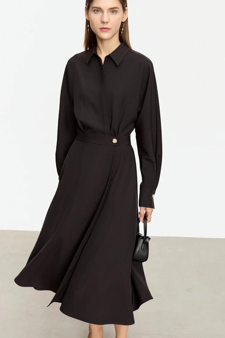AMII Minimalist French Long-sleeve Shirt Dress for Women 2024 Autumn New A-line Office Lady Solid Midi Dresses Vestidos 12343290