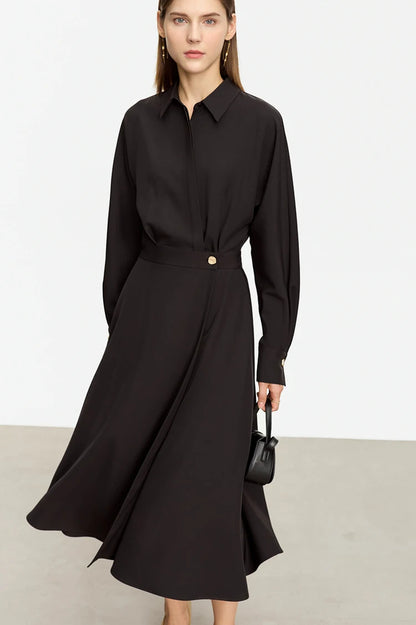 AMII Minimalist French Long-sleeve Shirt Dress for Women 2024 Autumn New A-line Office Lady Solid Midi Dresses Vestidos 12343290