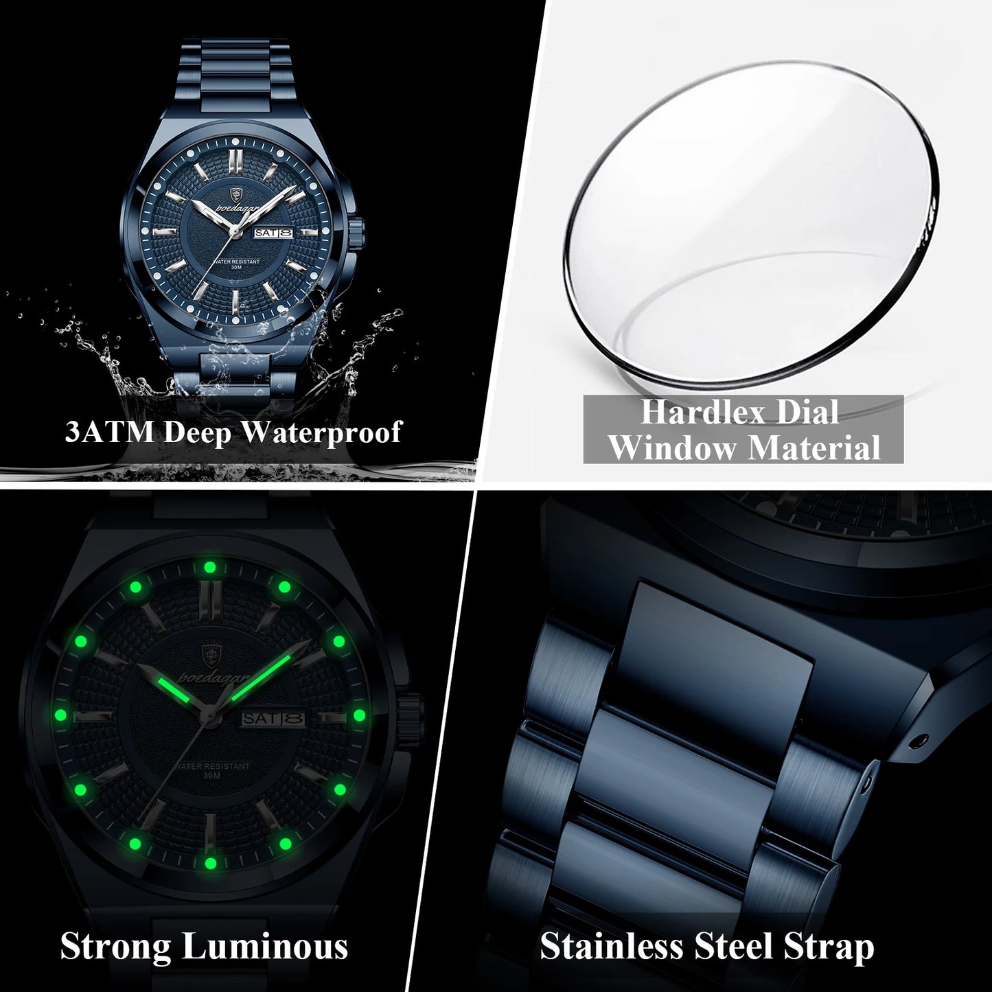 POEDAGAR Top Business Men's Watches Stainless Steel Waterproof Luminous Man Watch Date Week Quartz Casual Fashion Men Wristwatch