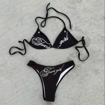 Fashionable letter printed sexy bikini set women's swimsuit patch swimsuit hot pants set summer casual niche fashion Y2k style