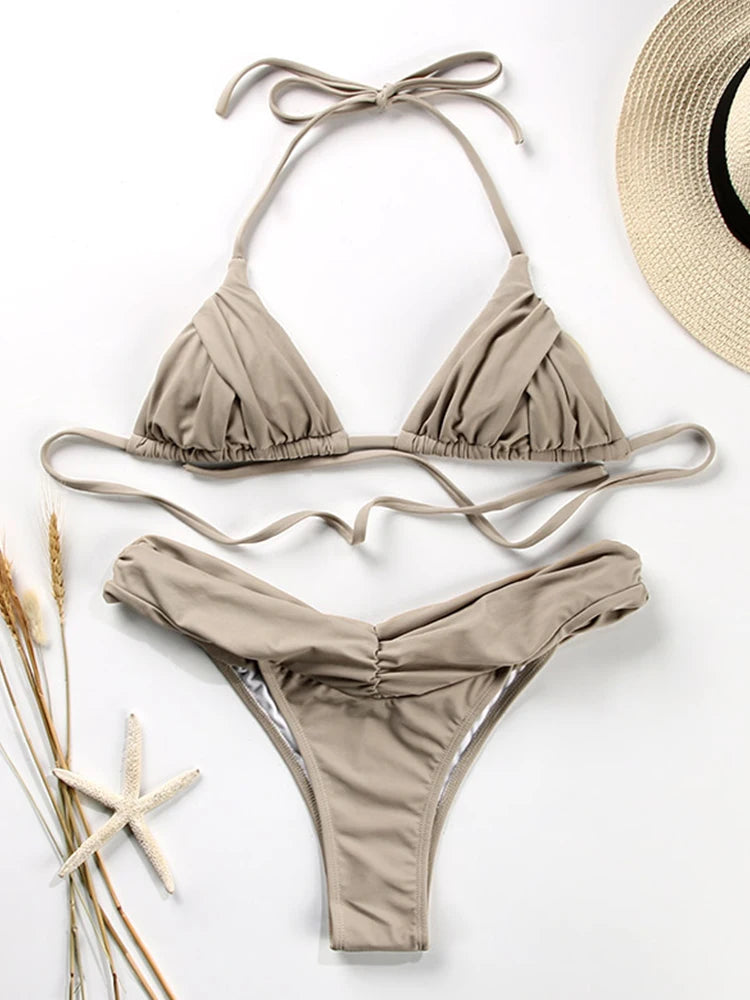 Zrtak Sexy Handwork Bikinis Small Ruffle Swimsuit 2025 Vintage Print Swimwear Women Bathing Suit Patchwork Bikini Set String