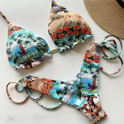 RUOTONGSEPT 2022 Striped Bikini Set Knotted Swimsuit Women Biquinis Beach Sexy Thong Swimwear Bandage Brazilian Mirco Bikinis