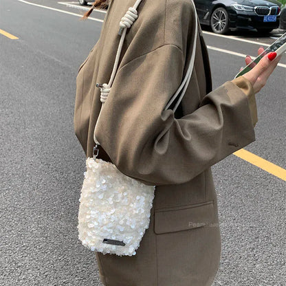 LEFTSIDE Mini Sequins Shoulder Bags for Women 2025 Designer New Evening Party Bling Bling Crossbody Bag Handbags and Purses