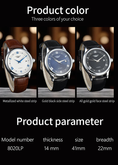 Men automatic watch simple mechanical watches  date waterproof fashion leather gift