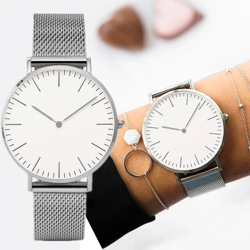 Top Brand Luxury Watches Women Fashion Stainless Steel Mesh Belt Quartz Wristwatch Simple Casual Ladies Clock Gift Montre Femme