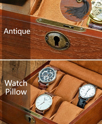Wooden Watch Box Luxury Mechanical Watch Boxes Men Portable with Lock Watches Case Waterproof Cases for Wrist Watch Organizer