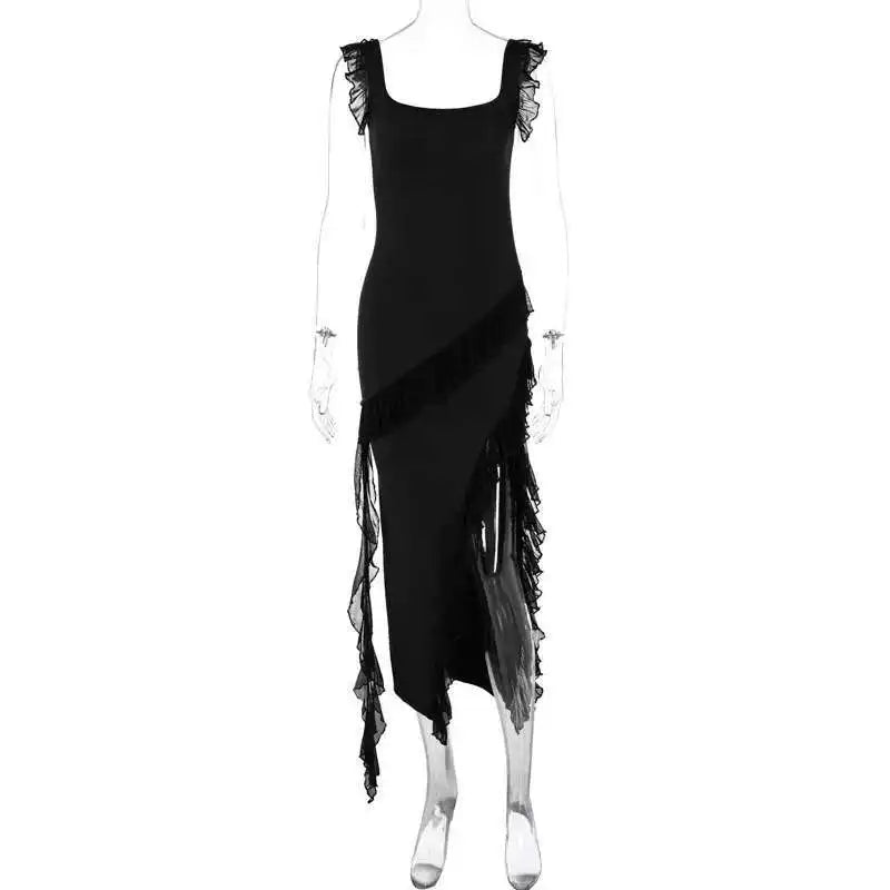 Giyu Sexy Ruffles Summer Dress 2025 Women Clothing Elegant Holiday Club Evening Party Dresses Slash Neck Split Bodycon Long Robe