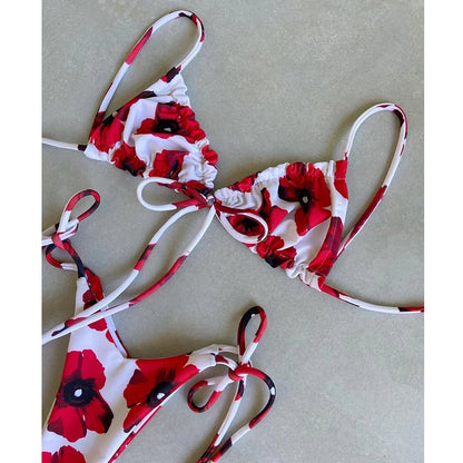 BIQIUYYI Brazilian Sexy Micro Mini Thong Bikini Set Summer Bandage Swimsuit Women Pleated Bathing Suit Beachwear Halter Biqiuni