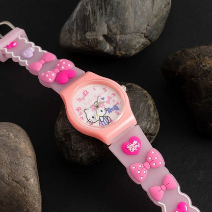 Sanrio 3D Pattern Children's Watch Cinnamoro Hello Kitty Waterproof Quartz Watch Kuromi Cartoon Silica Gel Watchband Kids