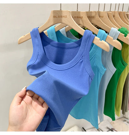 zjaiss Women Solid Round Neck Ribbed Tank Top Camisole Women 2026 Summer Basic Elastic Tank Top O Neck Solid Tank Top