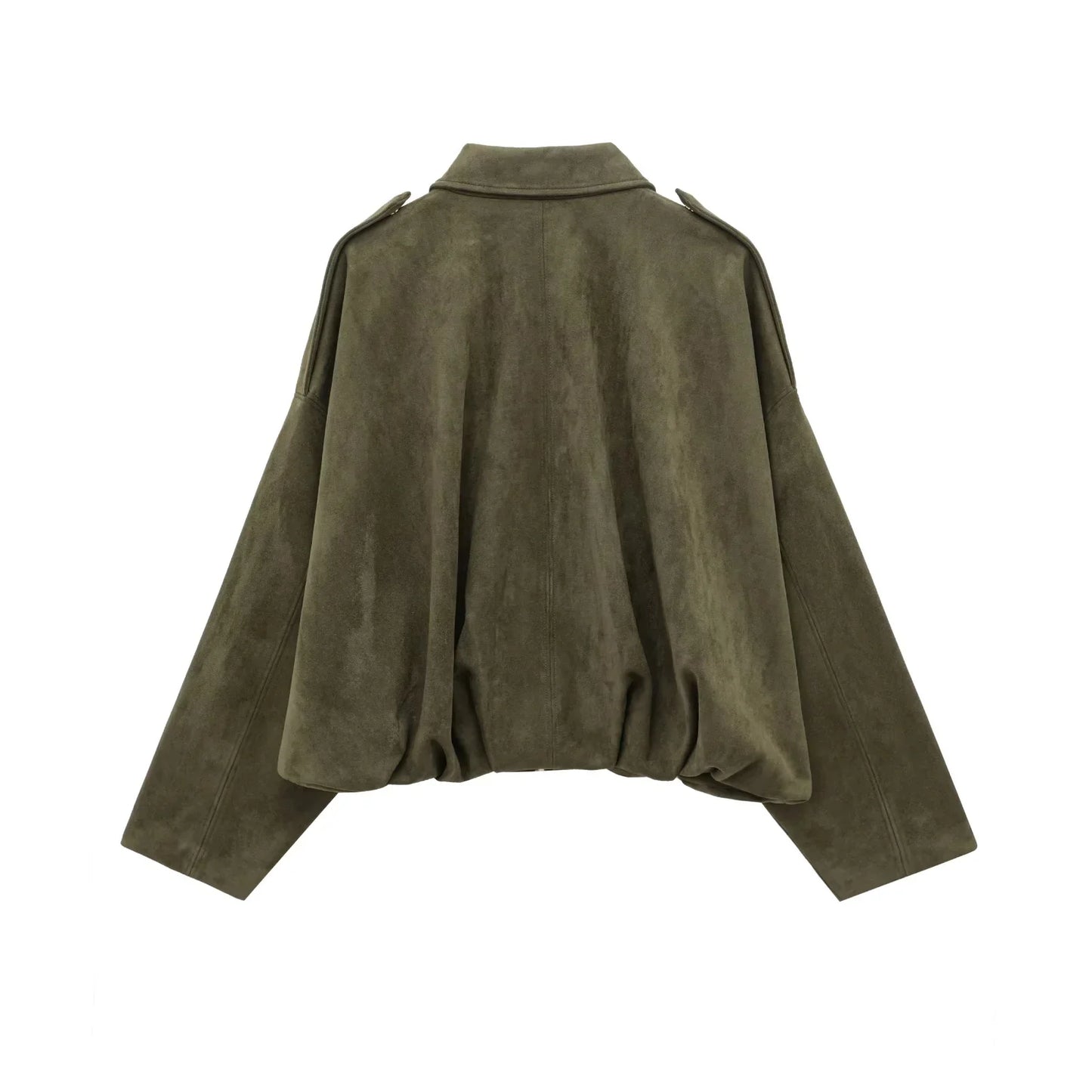KONDALA Casual Soft Martini Green Bomber Jackets Women Long Lantern Sleeve Oversized Autumn Winter Coats Fashion 2025 Outwears