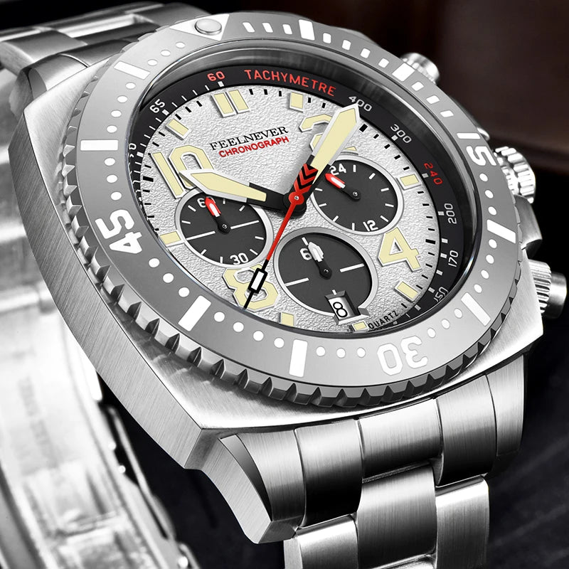 FEELNEVER New Diver Quartz Watch for Men 316L Stainless Steel Sapphire Big Dial Watch Men Outdoor 1000M Waterproof Men's Watches