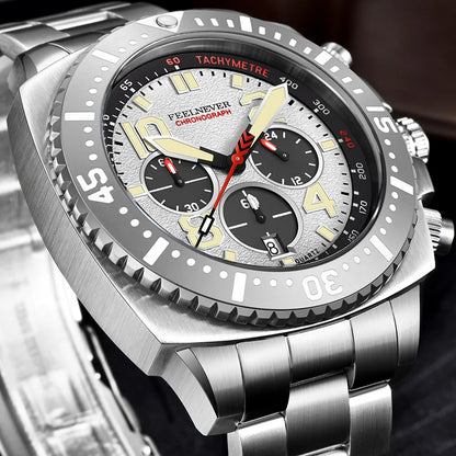 FEELNEVER New Diver Quartz Watch for Men 316L Stainless Steel Sapphire Big Dial Watch Men Outdoor 1000M Waterproof Men's Watches
