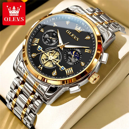 OLEVS 2856 Original Watches Man Multifunctional Chronograph Quartz Watch Waterproof Luminous Moon Phase Watches For Man Reloj