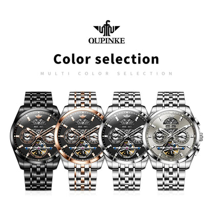 OUPINKE 3251 Men's Watches Flywheel Automatic Mechanical Original Wristwatch for Man Waterproof Luminous Perpetual Dual Calendar