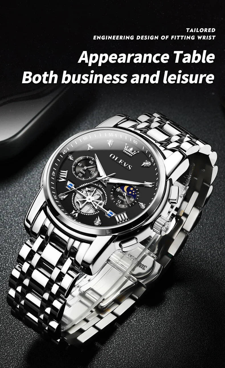 OLEVS 2856 Original Watches Man Multifunctional Chronograph Quartz Watch Waterproof Luminous Moon Phase Watches For Man Reloj