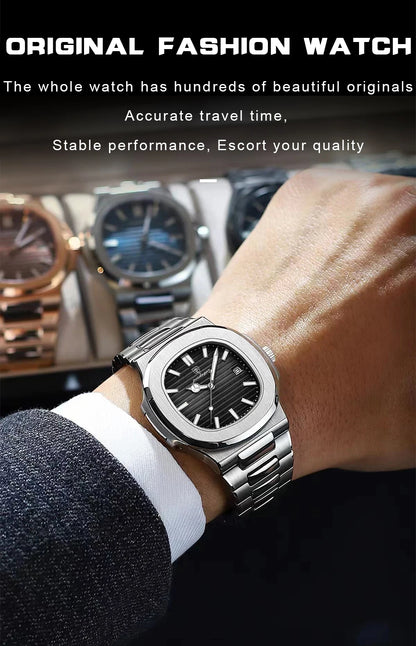 POEDAGAR Square Luxury Men Wristwatch Waterproof Luminous Date Stainless Steel Male Clock Business Sports Quartz Watches For Men