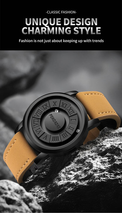 PENGAGAR Men's Watches Stainless steel Quartz Watch Creative Scrolling Pointer Magnetic Force Wrist Clock Relogio Masculino +box
