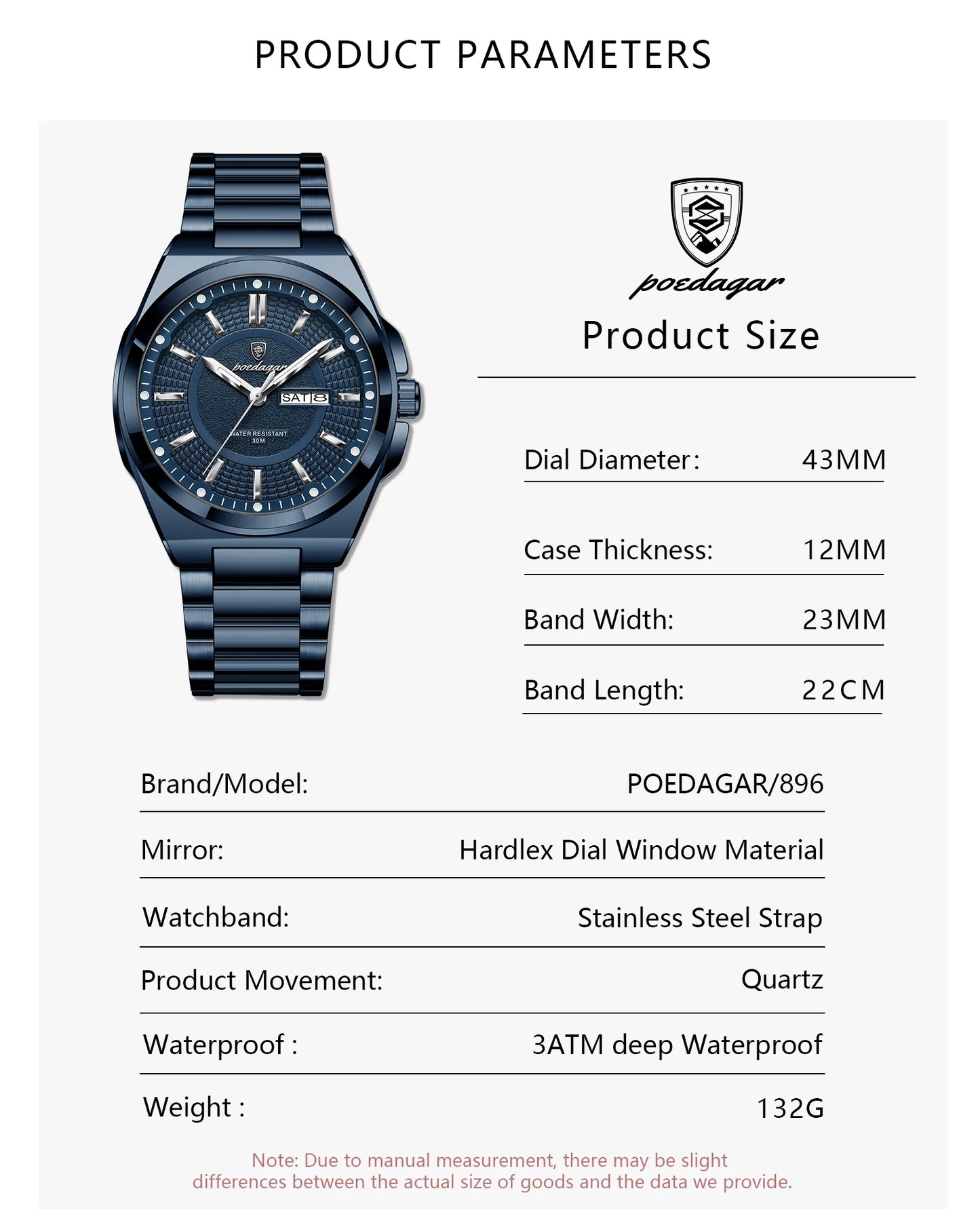POEDAGAR Top Business Men's Watches Stainless Steel Waterproof Luminous Man Watch Date Week Quartz Casual Fashion Men Wristwatch