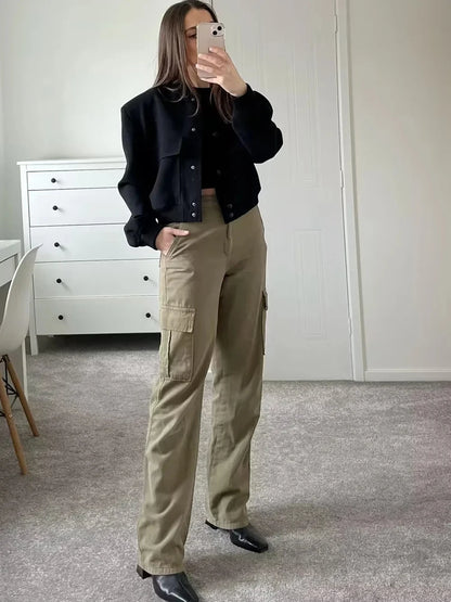 MUJER 2025 Woman Bomber Jacket White Autumn Winter Button Cropped Jackets for Women Fashion Long Sleeve Women Coats Outerwears