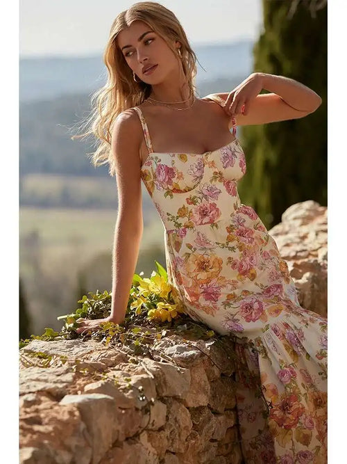 Townlike Print Bodycon A-line Dress Women Spaghetti Strap 2023 Summer Dress Midi Long Strapless Nightclub Sexy Party Dresses