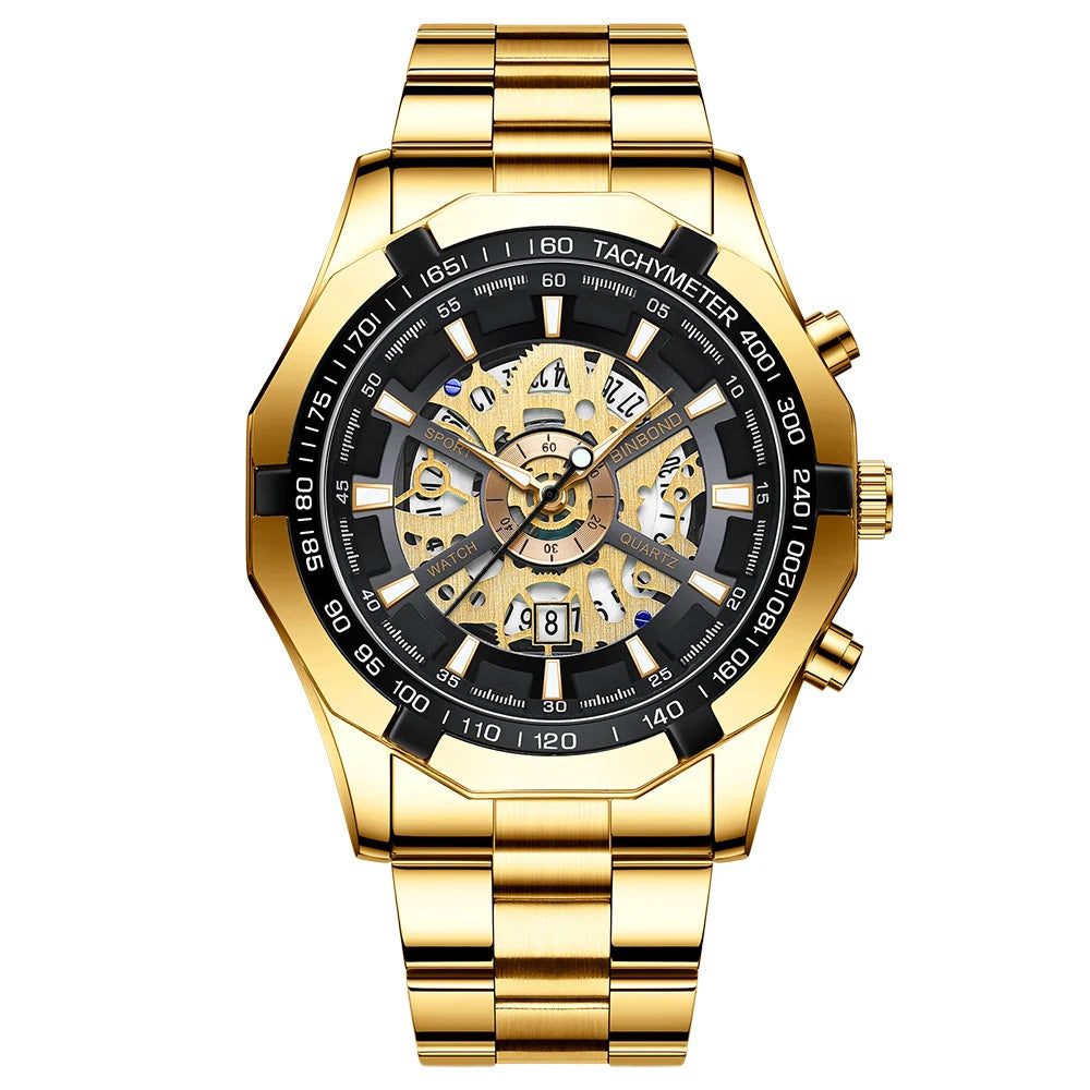 BINBOND S033 Luxury Hollow Non-Mechanical Business Quartz Men Watches 30M Waterproof Trendy Hollow Design Classics Men Watches