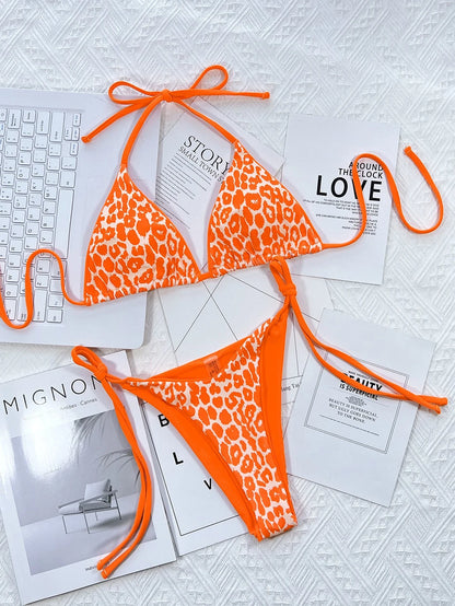 Sexy Leopard Micro Bikini 2025 Women Swimsuit Female Swimwear Thong Bikinis Set Brazilian Halter Beach Wear Lace Up Bathing Suit