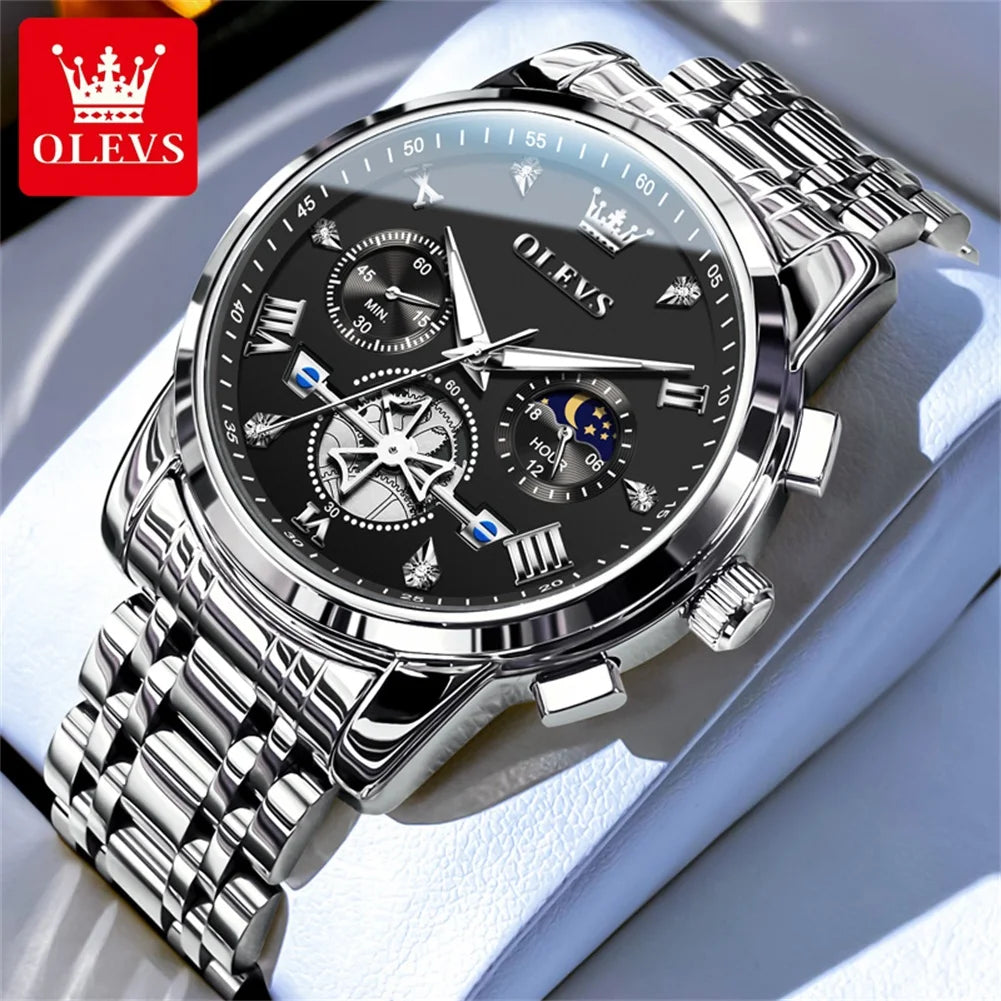 OLEVS 2856 Original Watches Man Multifunctional Chronograph Quartz Watch Waterproof Luminous Moon Phase Watches For Man Reloj