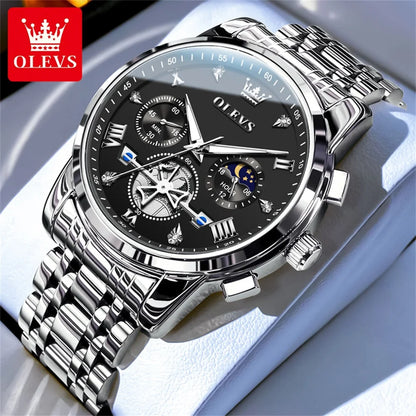 OLEVS 2856 Original Watches Man Multifunctional Chronograph Quartz Watch Waterproof Luminous Moon Phase Watches For Man Reloj