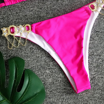 2026 Shiny Rhinestone Diamond Bikini Women Swimsuit Female Swimwear Two Pieces Bikini Set Halter Metal Chains Bathing Suit Swim