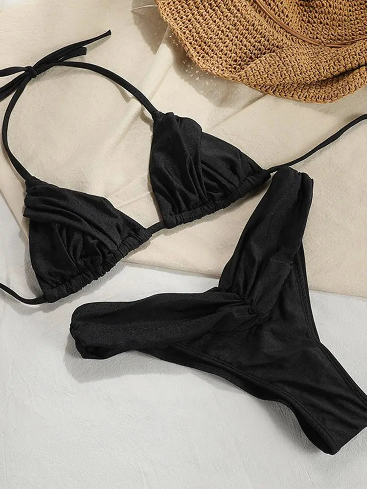 Zrtak Sexy Handwork Bikinis Small Ruffle Swimsuit 2025 Vintage Print Swimwear Women Bathing Suit Patchwork Bikini Set String
