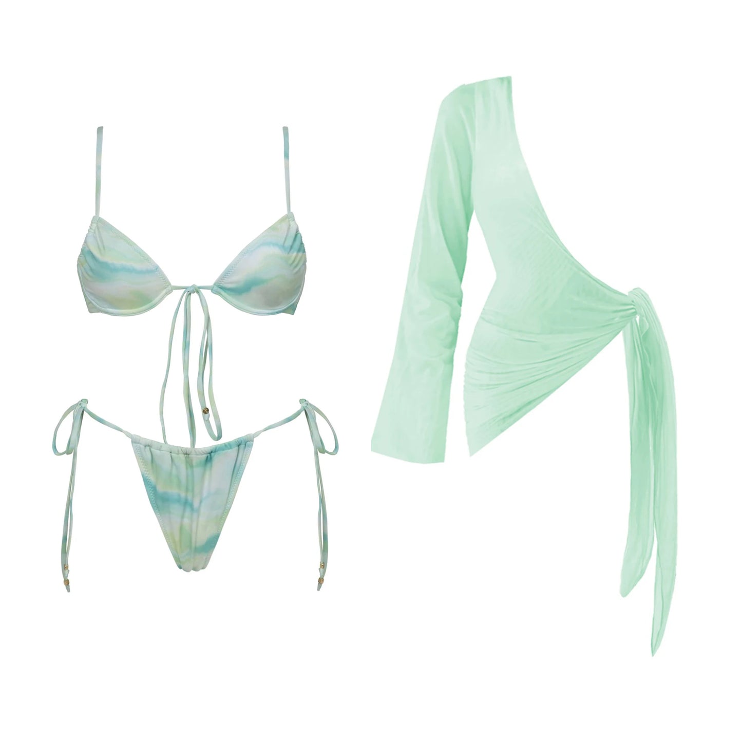 Bikini Swimsuit with Cover Up Brazilan Bikini Set Swimwear for Women Sexy Gradient Halter Bathing Suit Summer Female