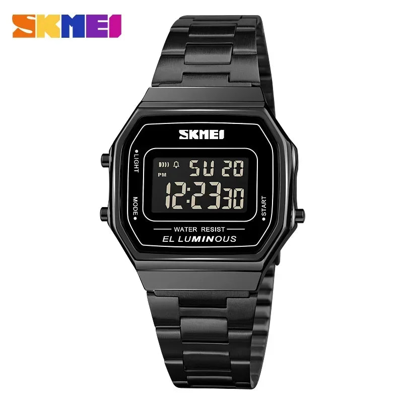 SKMEI 1647 Casual Simple Mens Wristwatches Stainless Steel Band Waterproof Watch Men reloj hombre Retro LED Digital Male Watches