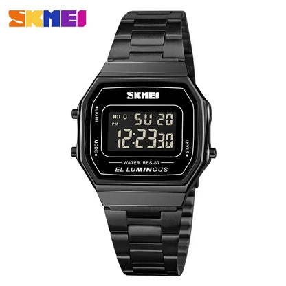 SKMEI 1647 Casual Simple Mens Wristwatches Stainless Steel Band Waterproof Watch Men reloj hombre Retro LED Digital Male Watches
