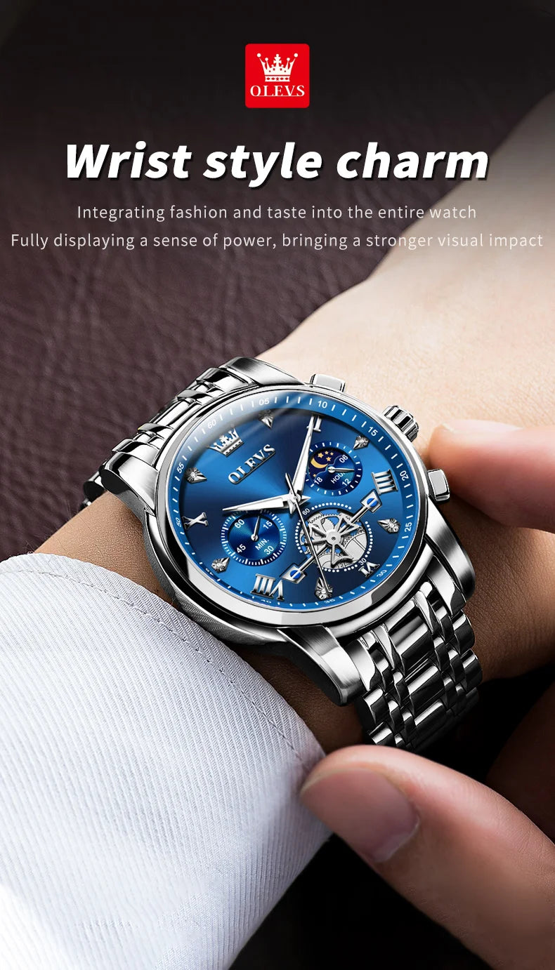 OLEVS 2856 Original Watches Man Multifunctional Chronograph Quartz Watch Waterproof Luminous Moon Phase Watches For Man Reloj