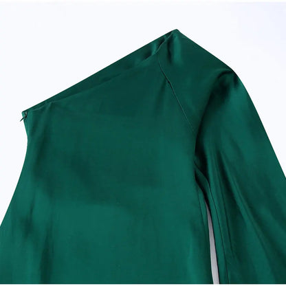 Sexy Women One Shoulder Long Sleeve Dresses Elegant Backless Split Side Slit Bodycon Dress 2023 Fashion Pleated Ladies Robe