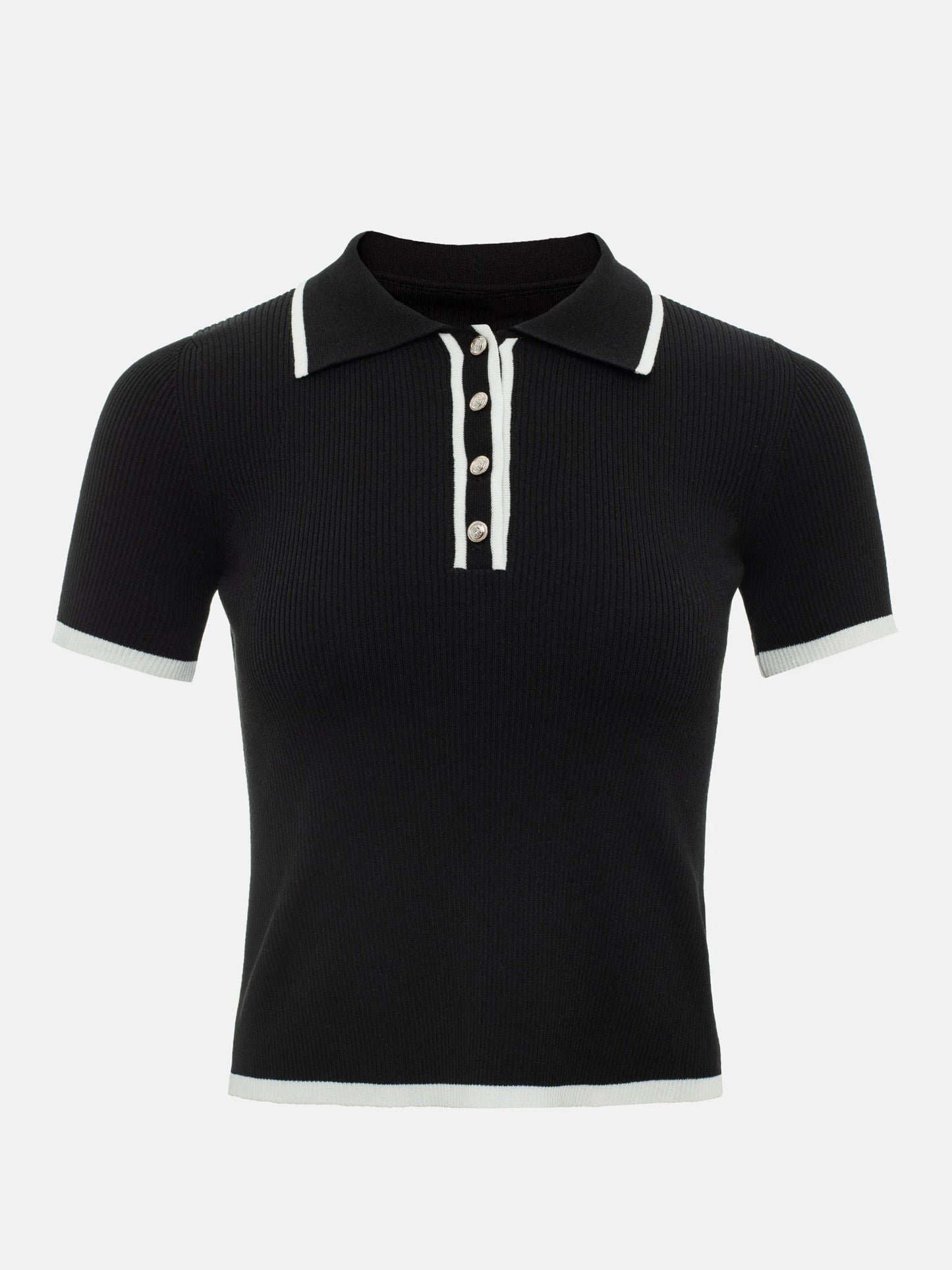 Tossy Knit Sweater Pullover Women Short Sleeve Patchwork Slim Lapel Elegant Contrast Knitwear Top Female Skinny Ribbed Pullover