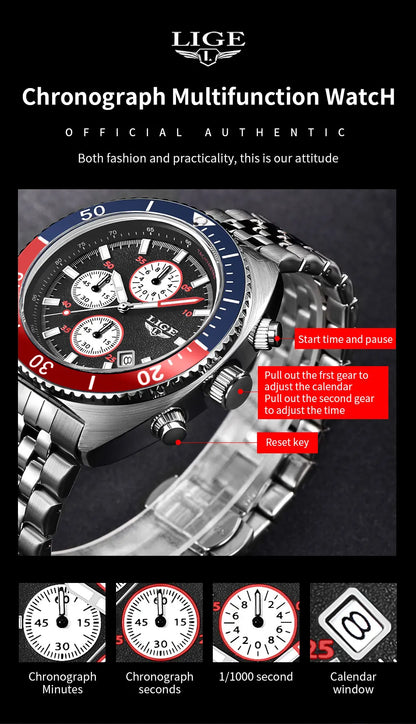 LIGE New Business Luxury Watches Men Top Quality Fashion Quartz Wristwatches Male 30M Waterproof Casual Mens Watch Gifts Reloj