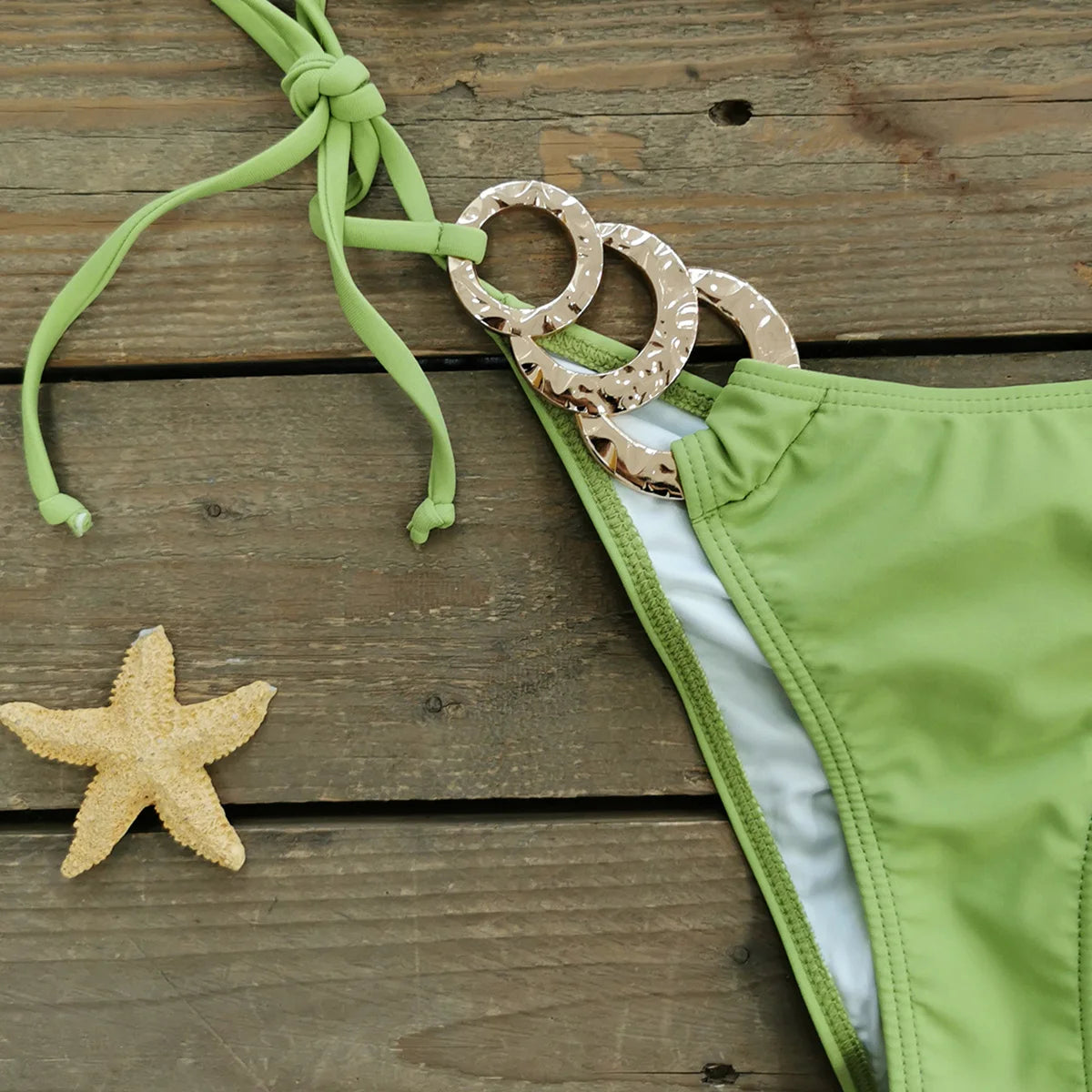 Brazilian Bikini Swimsuit for Women, Ring Linked Halter, Swimwear, Beachwear, 2025