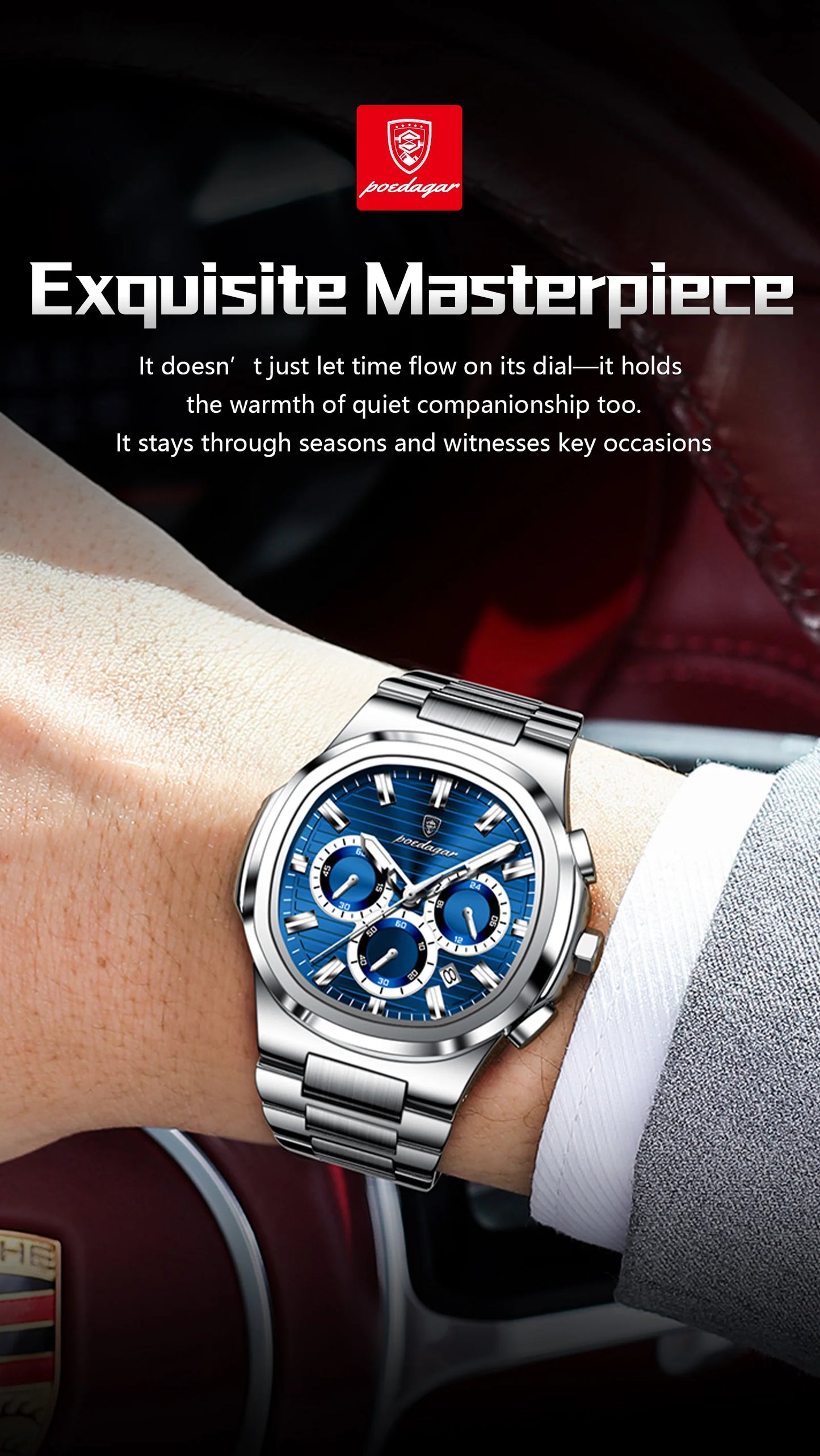 POEDAGAR Business Male Clock Date Chronograph Waterproof Luminous Luxury Men Watch Stainless Steel Quartz Fashion Men's Watches