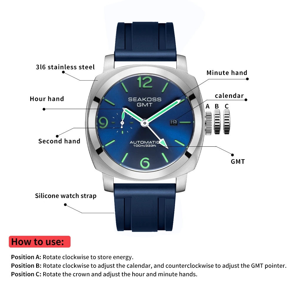SEAKOSS GMT Diving Automatic Mechanical Watches Men 1963 ST2557 Seagull Movement 316L Super Luminous Calendar 10Bar Wristwatches